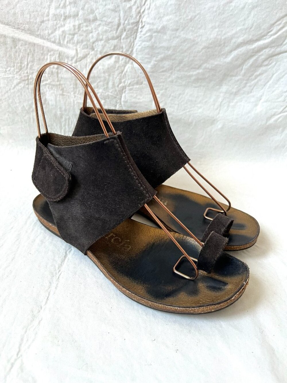 Pedro Garcia sandals 36.5 6.5 woemsn dark brown suede ankle strap toe loop flat